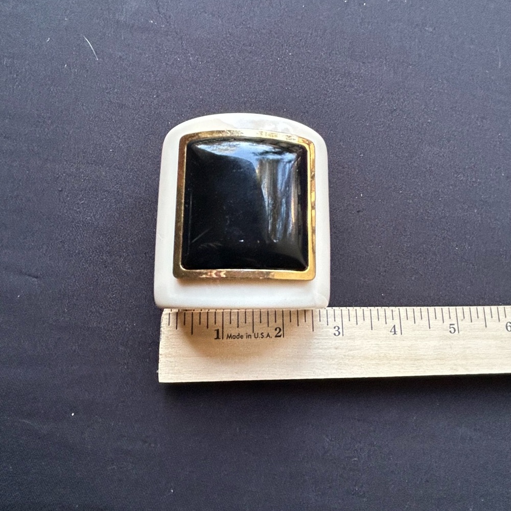 Vintage TORY BURCH black ivory White Gold resin cuffs Acrylic Statement Bold - Picture 10 of 10